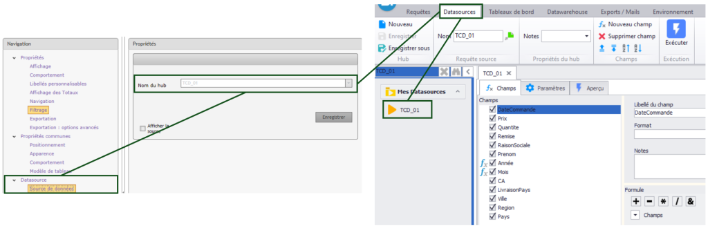 Edition Web - Navigation - Datasource - Propriétés - Nom du hub