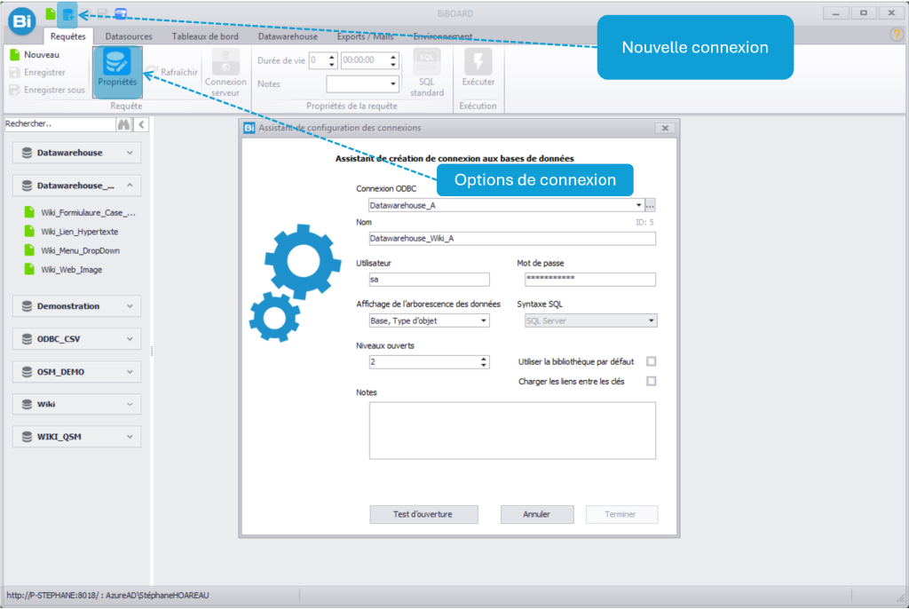 Requêtes - Connexion ODBC - Propriétés