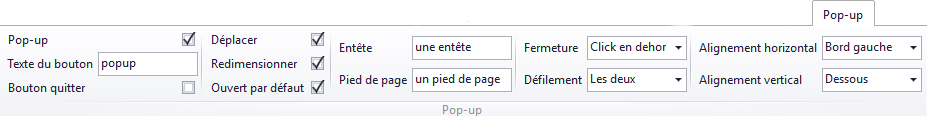 Popup- bandeau de configuration