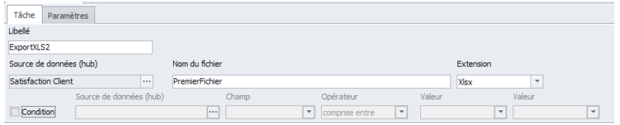 Onglet tâche - configuration de l'export