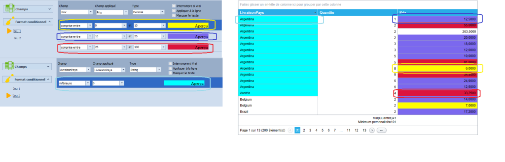 format conditionnel - exemple 1 - configuration et aperçu 1/2