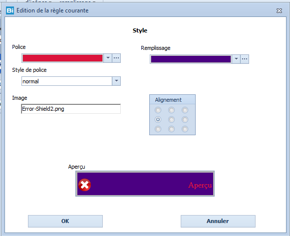 format conditionnel - paramétrage du style du champ