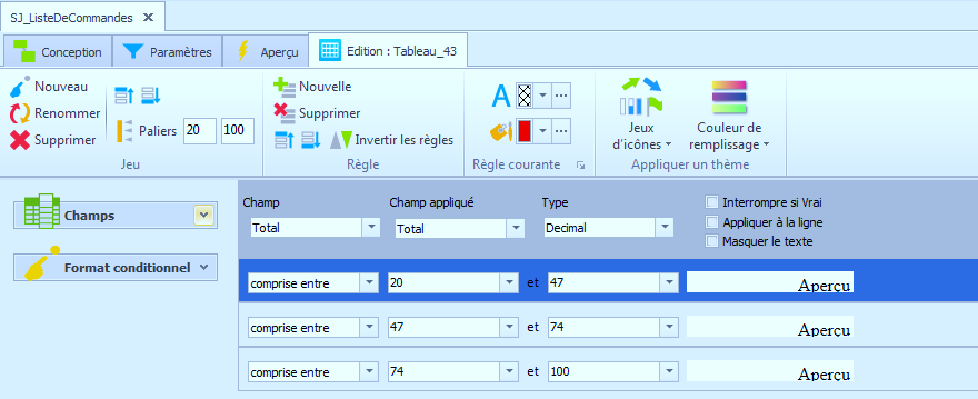 format conditionnel - configuration multi-champs