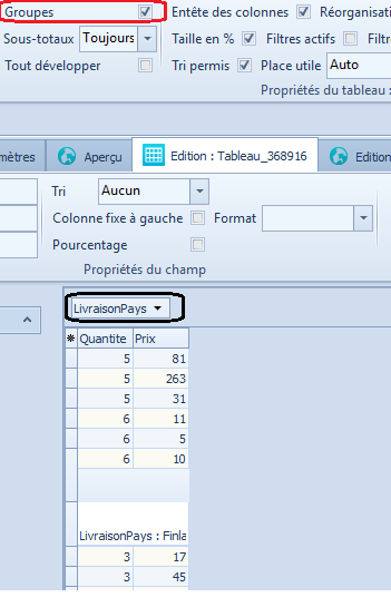 tableau simple - exemple avec l'option Groupes