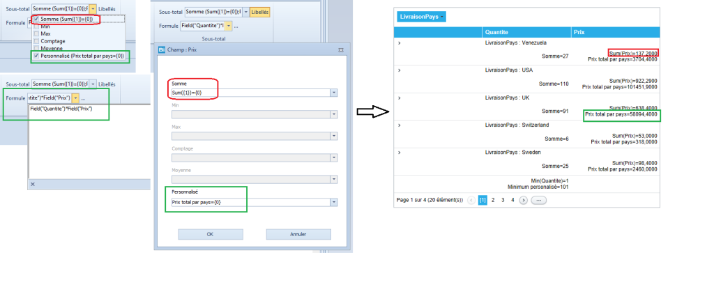 tableau simple - aperçu 'Formule' pour Sous-total