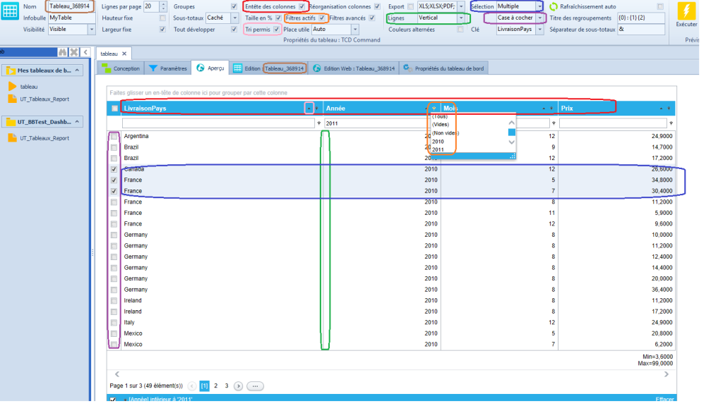 tableau simple - description de propriétés simples