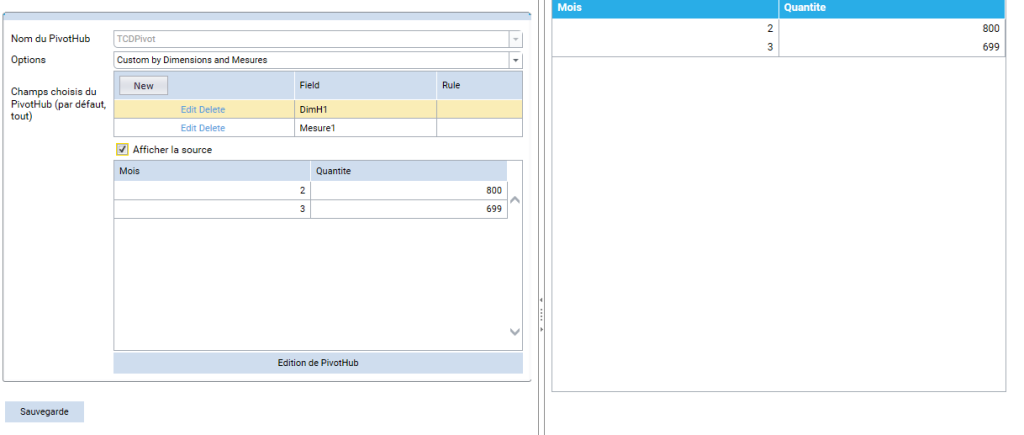 Datasources - configuration DimH et Mesure pour le PivotHub