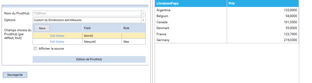 Datasources - PivotHub pour tableau simple