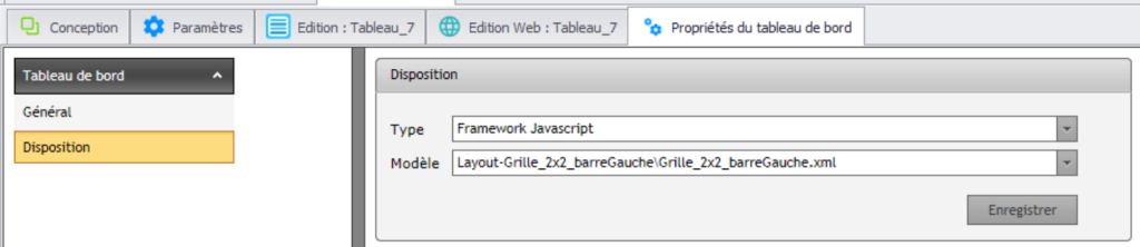 Modèle de tableau - Propriétés du TdB - configuration tableaux avec Layout