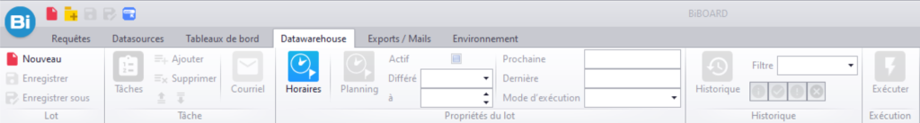 Datawarehouse - interface de démarrage