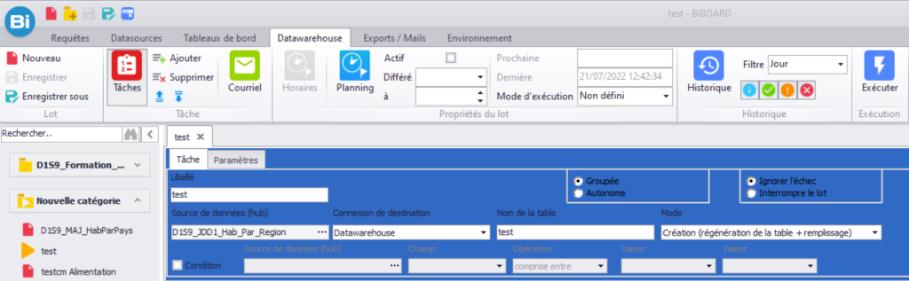 Datawarehouse - description de l'interface