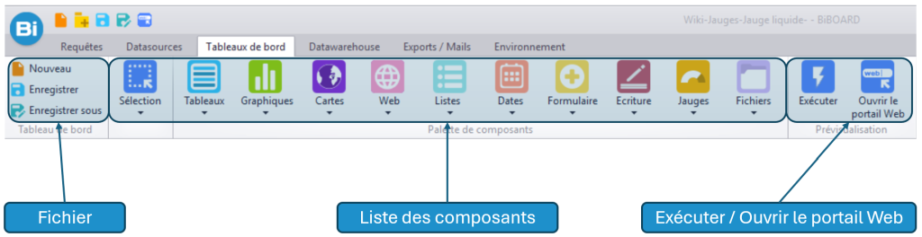 Tableaux de bord - Bandeau d'options